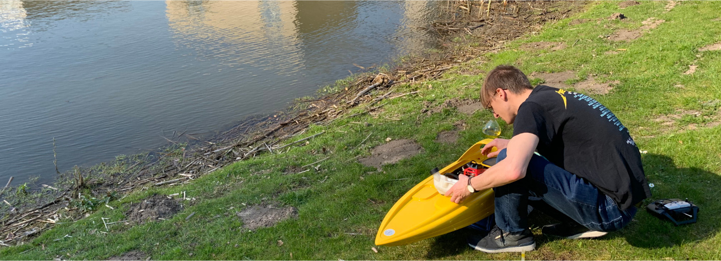 Engineer interacting with boat